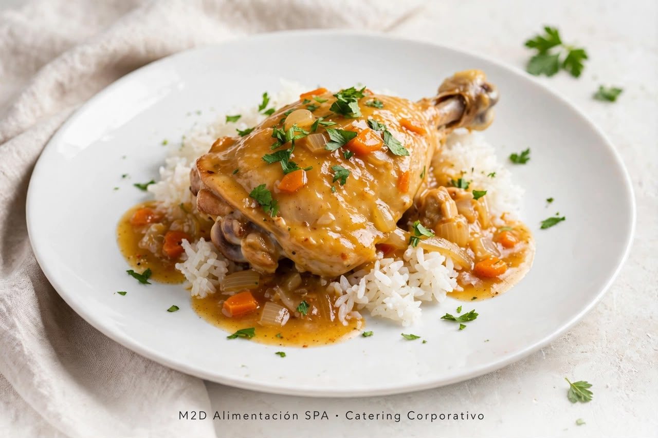 Plato de pollo con arroz preparado por M2D